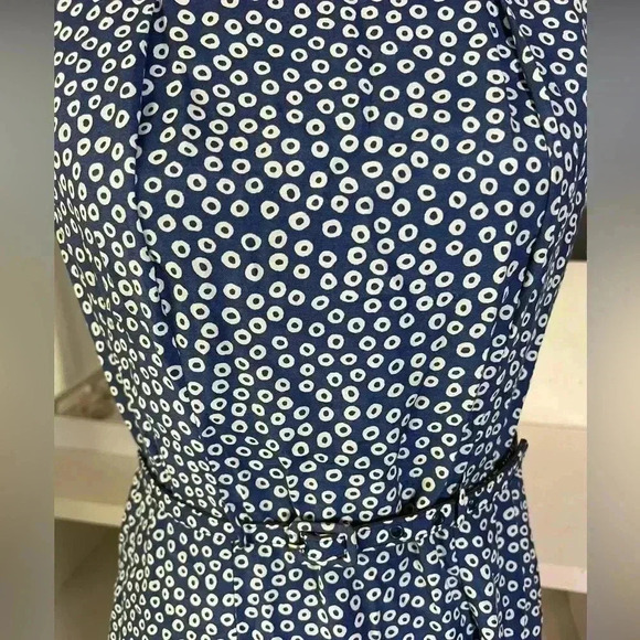VTG 1980’s Ed Michaels Blue & White Belted Midi Dress Sz 12 - Picture 2 of 5